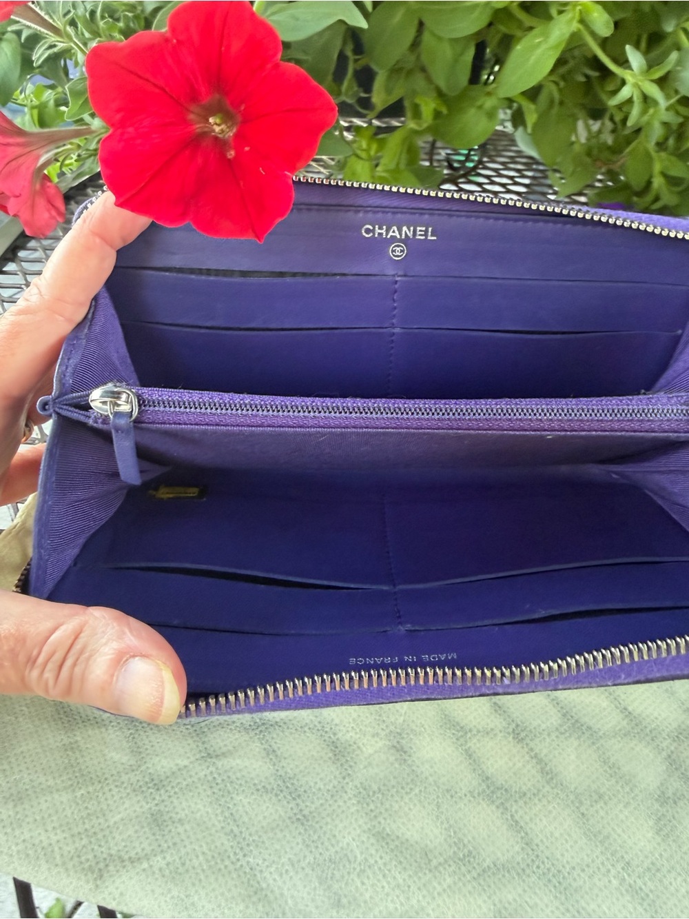 CHANEL PURPLE/PLUM LAMBSKIN QUILTED WALLET WITH COA - Picture 9 of 16